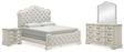 Arlendyne 6-Piece King Upholstered Bed with Mirrored Dresser and Nightstand (King/California King Upholstered Panel Footboard with Slats, King/California King Upholstered Panel Headboard, Queen/King Panel Rails, Dresser, Bedroom Mirror, Nightstand)