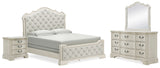 Arlendyne 6-Piece King Upholstered Bed with Mirrored Dresser and Nightstand (King/California King Upholstered Panel Footboard with Slats, King/California King Upholstered Panel Headboard, Queen/King Panel Rails, Dresser, Bedroom Mirror, Nightstand)