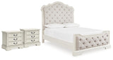 Arlendyne Queen Upholstered Panel Bed and 2 Nightstands