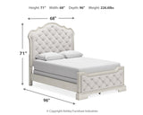 Arlendyne 6-Piece Queen Upholstered Bed with Mirrored Dresser and Chest (Queen Upholstered Panel footboard with Slats, Queen Upholstered Panel Headboard, Queen/King Panel Rails, Dresser, Bedroom Mirror, Chest of Drawers)