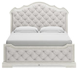 Arlendyne 6-Piece King Upholstered Bed with Mirrored Dresser and Chest (King/California King Upholstered Panel Footboard with Slats, King/California King Upholstered Panel Headboard, Queen/King Panel Rails, Dresser, Bedroom Mirror, Chest of Drawers)