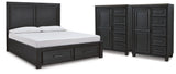 Foyland King Panel Storage Bed and 2 Chests
