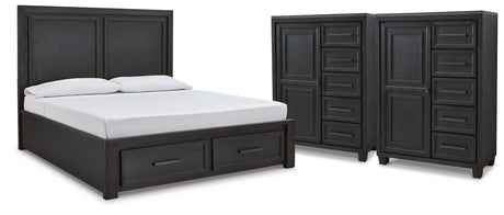 Foyland King Panel Storage Bed and 2 Chests