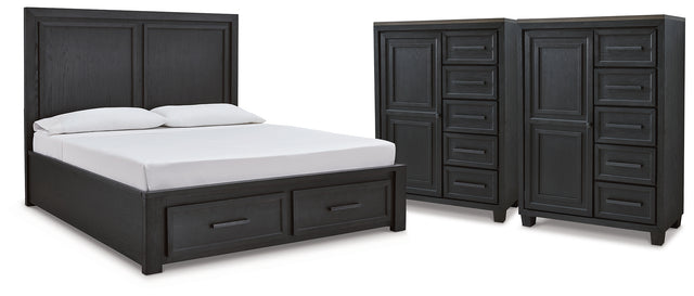 Foyland King Panel Storage Bed and 2 Chests
