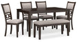 Langwest Dining Table and 4 Chairs and Bench (Set of 6)