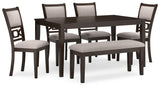 Langwest Dining Table and 4 Chairs and Bench (Set of 6)