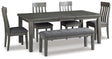 Hallanden 6-Piece Dining Table and 4 Chairs and Bench (Dining Extension Table, Dining Chair, Dining Chair, Dining Chair, Dining Chair, 50" Dining Bench)