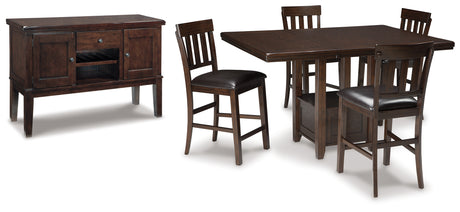 Haddigan Counter Height Dining Table, 4 Barstools and Server