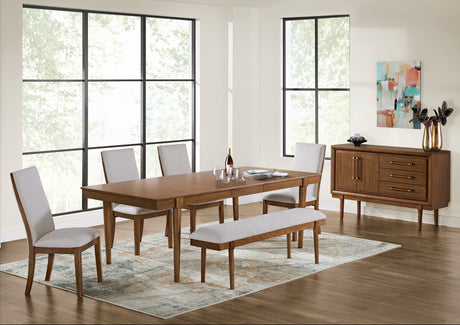 Lyncott 6-Piece Dining Table and 4 Chairs and Bench (Dining Extension Table, Dining Chair, Dining Chair, Dining Chair, Dining Chair, 59" Upholstered Dining Bench)