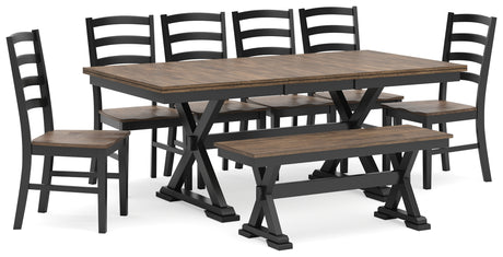 Wildenauer 8-Piece Dining Table and 6 Chairs and Bench (Dining Extension Table, Dining Chair, Dining Chair, Dining Chair, Dining Chair, Dining Chair, Dining Chair, 50" Dining Bench)