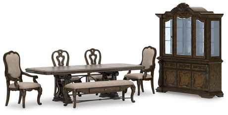 Maylee 9-Piece Dining Table and 4 Chairs and Bench with Storage (Dining Extension Table Base, Dining Extension Table Top, Dining Chair, Dining Chair, Dining Arm Chair, Dining Arm Chair, 63" Dining Bench, Dining Buffet, Dining Hutch)