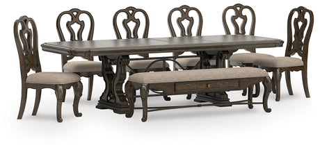 Maylee Dining Table, 6 Chairs and Bench