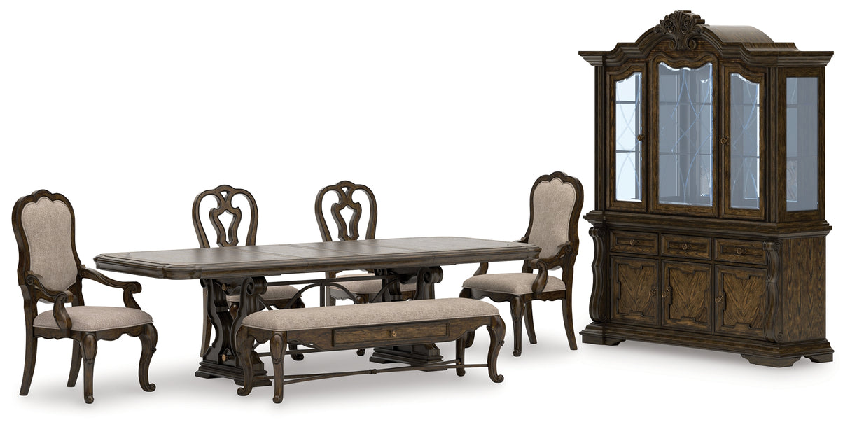 Maylee 9-Piece Dining Table and 4 Chairs and Bench with Storage (Dining Extension Table Base, Dining Extension Table Top, Dining Chair, Dining Chair, Dining Arm Chair, Dining Arm Chair, 63" Dining Bench, Dining Buffet, Dining Hutch)