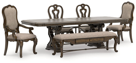 Maylee 7-Piece Dining Table and 4 Chairs and Bench (Dining Extension Table Base, Dining Extension Table Top, Dining Chair, Dining Chair, Dining Arm Chair, Dining Arm Chair, 63" Dining Bench)