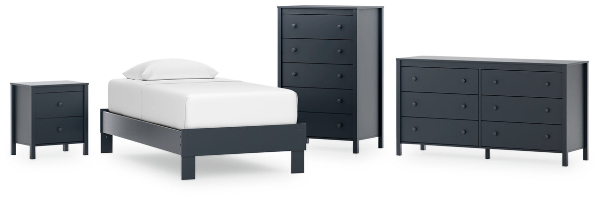 Simmenfort 4-Piece Twin Platform Bed with Dresser, Chest and Nightstand (Twin Platform Bed, Dresser, Chest of Drawers, Nightstand)