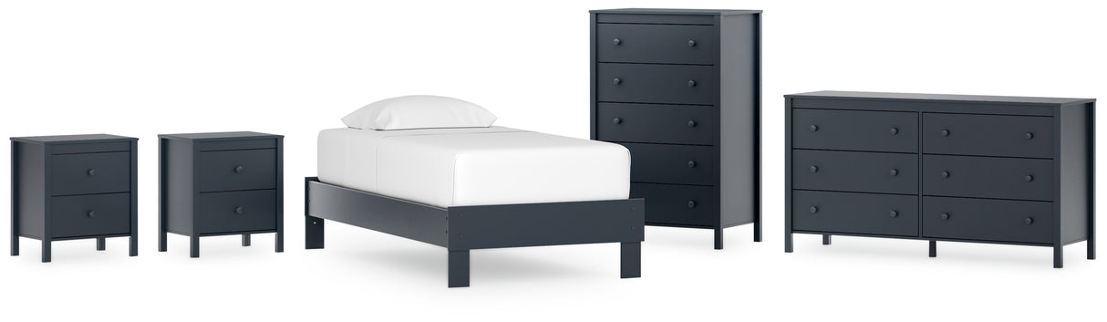 Simmenfort 5-Piece Twin Platform Bed with Dresser, Chest and 2 Nightstands (Twin Platform Bed, Dresser, Chest of Drawers, Nightstand, Nightstand)