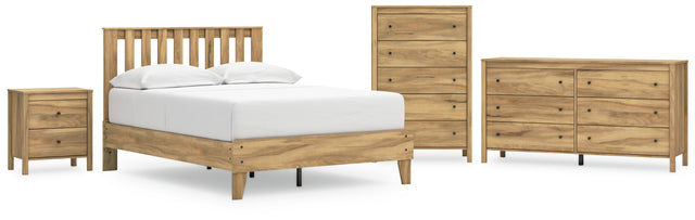 Bermacy 5-Piece Full Platform Panel Bed with Dresser, Chest and Nightstand (Full Platform Bed, Full Panel Headboard, Dresser, Chest of Drawers, Nightstand)