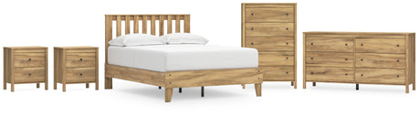 Bermacy 6-Piece Full Platform Panel Bed with Dresser, Chest and 2 Nightstands (Full Platform Bed, Full Panel Headboard, Dresser, Chest of Drawers, Nightstand, Nightstand)