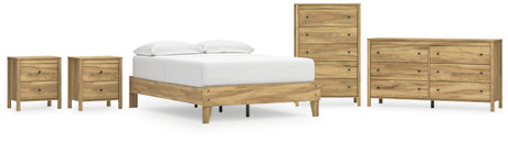Bermacy 5-Piece Full Platform Bed with Dresser, Chest and 2 Nightstands (Full Platform Bed, Dresser, Chest of Drawers, Nightstand, Nightstand)