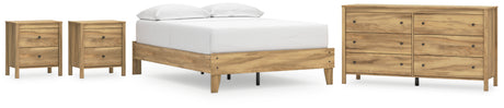 Bermacy 4-Piece Full Platform Bed with Dresser and 2 Nightstands (Full Platform Bed, Dresser, Nightstand, Nightstand)