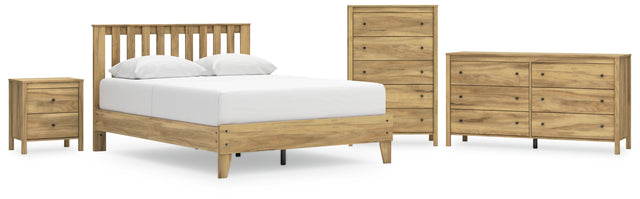 Bermacy 5-Piece Queen Platform Panel Bed with Dresser, Chest and Nightstand (Queen Platform Bed, Queen Panel Headboard, Dresser, Chest of Drawers, Nightstand)