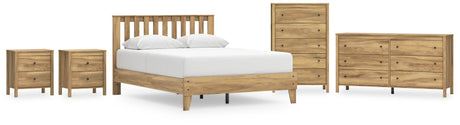 Bermacy 6-Piece Queen Platform Panel Bed with Dresser, Chest and 2 Nightstands (Queen Platform Bed, Queen Panel Headboard, Dresser, Chest of Drawers, Nightstand, Nightstand)