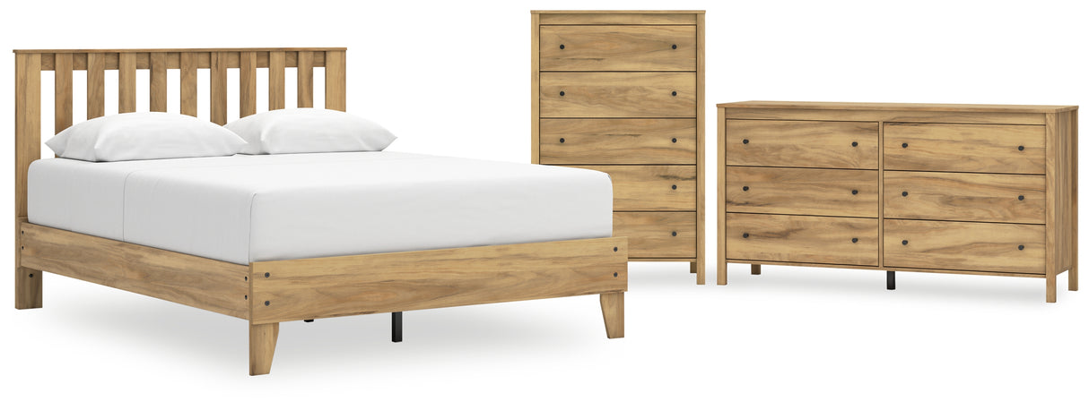 Bermacy 4-Piece Queen Platform Panel Bed with Dresser and Chest (Queen Platform Bed, Queen Panel Headboard, Dresser, Chest of Drawers)