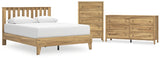Bermacy 4-Piece Queen Platform Panel Bed with Dresser and Chest (Queen Platform Bed, Queen Panel Headboard, Dresser, Chest of Drawers)