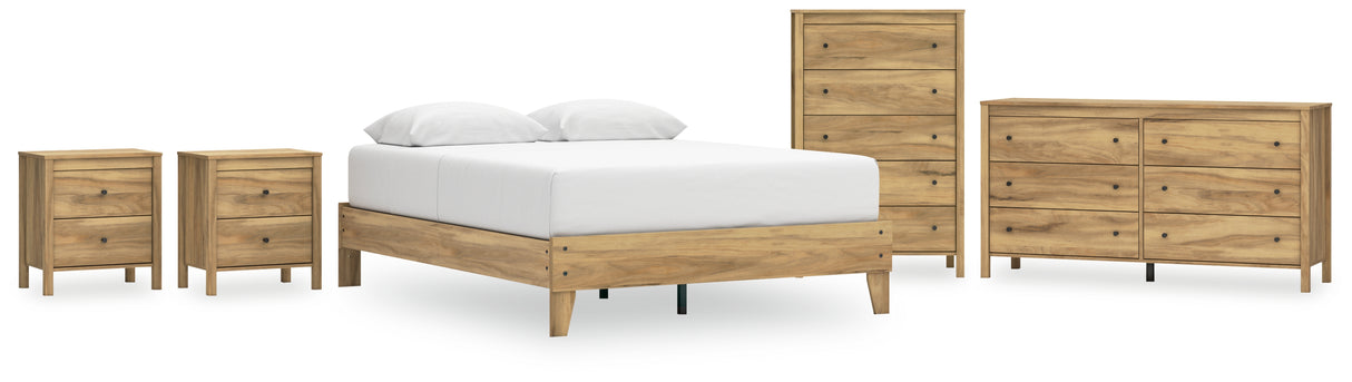 Bermacy 5-Piece Queen Platform Bed with Dresser, Chest and 2 Nightstands (Queen Platform Bed, Dresser, Chest of Drawers, Nightstand, Nightstand)