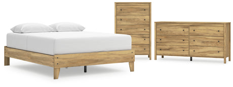 Bermacy 3-Piece Queen Platform Bed with Dresser and Chest (Queen Platform Bed, Dresser, Chest of Drawers)