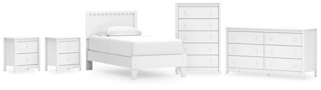 Hallityn 6-Piece Twin Panel Platform Bed with Dresser, Chest and 2 Nightstands (Twin Platform Bed, Twin Panel Headboard, Dresser, Chest of Drawers, Nightstand, Nightstand)