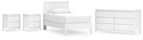 Hallityn 5-Piece Twin Panel Platform Bed with Dresser and 2 Nightstands (Twin Platform Bed, Twin Panel Headboard, Dresser, Nightstand, Nightstand)