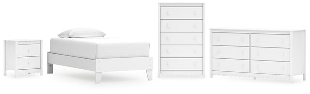 Hallityn 4-Piece Twin Platform Bed with Dresser, Chest and Nightstand (Twin Platform Bed, Dresser, Chest of Drawers, Nightstand)