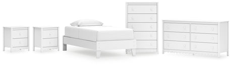 Hallityn 5-Piece Twin Platform Bed with Dresser, Chest and 2 Nightstands (Twin Platform Bed, Dresser, Chest of Drawers, Nightstand, Nightstand)