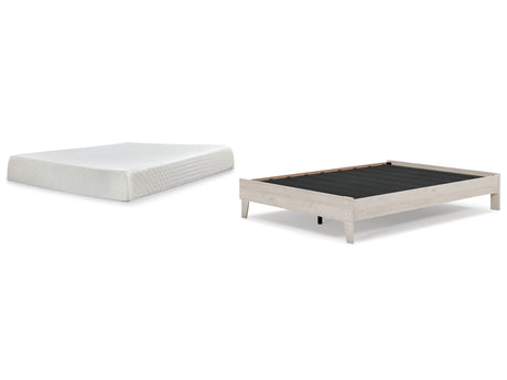 Socalle 2-Piece Queen Platform Bed with Mattress (Queen Platform Bed, 10 Inch Chime Memory Foam Queen Mattress in a Box)