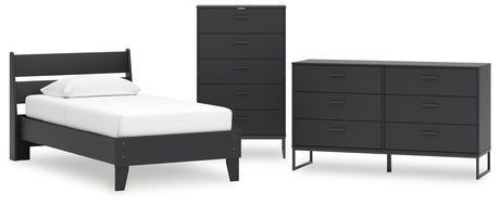 Socalle 4-Piece Twin Panel Platform Bed with Dresser and Chest (Twin Platform Bed, Twin Panel Headboard, Dresser, Chest of Drawers)