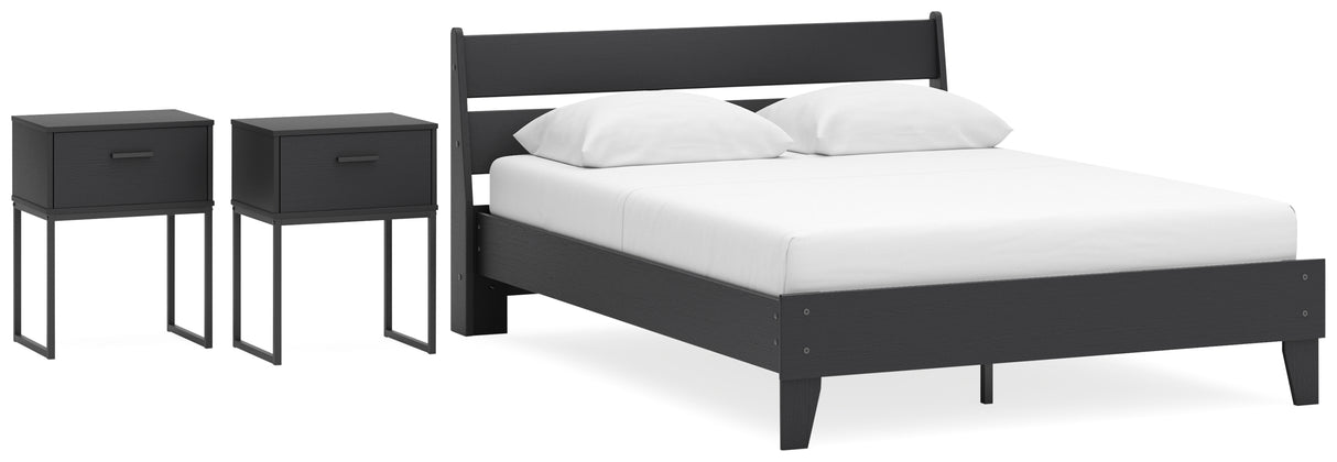 Socalle 4-Piece Queen Panel Platform Bed with 2 Nightstands (Queen Platform Bed, Queen Panel Headboard, Nightstand, Nightstand)