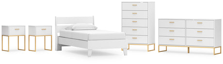 Socalle 6-Piece Twin Panel Platform Bed with Dresser, Chest and 2 Nightstands (Twin Platform Bed, Twin Panel Headboard, Dresser, Chest of Drawers, Nightstand, Nightstand)