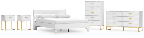 Socalle 6-Piece Queen Panel Platform Bed with Dresser, Chest and 2 Nightstands (Queen Platform Bed, Queen Panel Headboard, Dresser, Chest of Drawers, Nightstand, Nightstand)