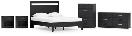 Finch 6-Piece Queen Panel Platform Bed with Dresser, Chest and 2 Nightstands (Queen Platform Bed, Queen Panel Headboard, Dresser, Chest of Drawers, Nightstand, Nightstand)