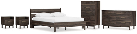 EB3660 6-Piece Queen Platform Bed with Dresser, Chest and 2 Nightstands (Calverson Queen Platform Bed, Calverson Queen Panel Headboard, Calverson Dresser, Calverson Chest of Drawers, Calverson Nightstand, Calverson Nightstand)