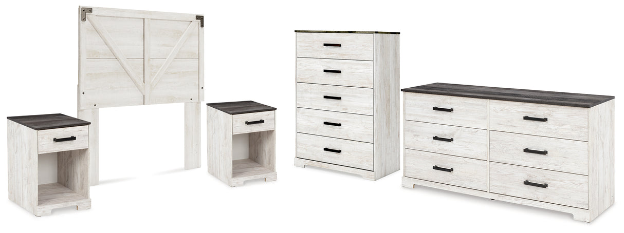 Shawburn 5-Piece Full Panel Headboard with Dresser, Chest and 2 Nightstands (Full Crossbuck Panel Headboard, Dresser, Chest of Drawers, Nightstand, Nightstand)