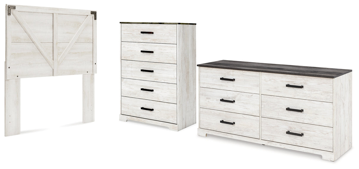 Shawburn 3-Piece Full Panel Headboard with Dresser and Chest (Full Crossbuck Panel Headboard, Dresser, Chest of Drawers)