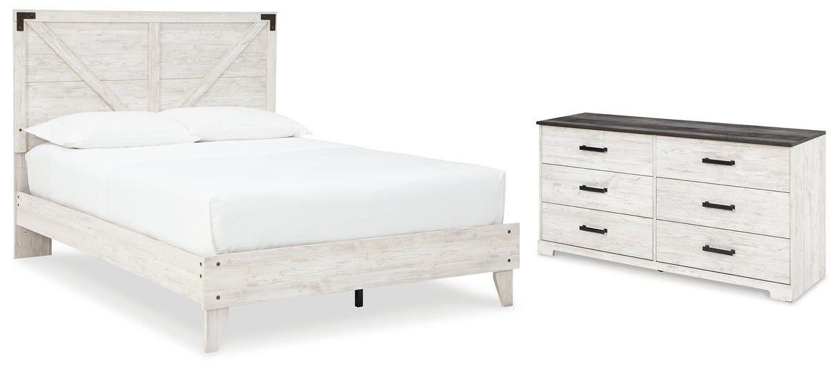 Shawburn 3-Piece Queen Platform Bed with Dresser (Queen Platform Bed, Queen Crossbuck Panel Headboard, Dresser)