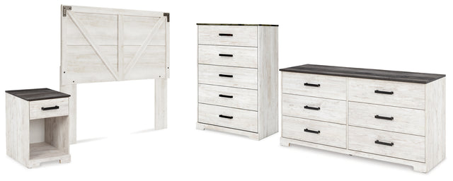 Shawburn 4-Piece Queen Panel Headboard with Dresser, Chest and Nightstand (Queen Crossbuck Panel Headboard, Dresser, Chest of Drawers, Nightstand)