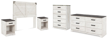 Shawburn 5-Piece Queen Panel Headboard with Dresser, Chest and 2 Nightstands (Queen Crossbuck Panel Headboard, Dresser, Chest of Drawers, Nightstand, Nightstand)