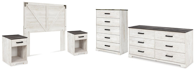 Shawburn 5-Piece Queen Panel Headboard with Dresser, Chest and 2 Nightstands (Queen Crossbuck Panel Headboard, Dresser, Chest of Drawers, Nightstand, Nightstand)