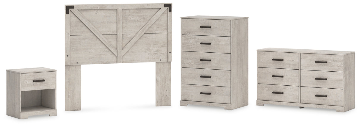 Shawburn 4-Piece Full Panel Headboard with Dresser, Chest and Nightstand (Full Crossbuck Panel Headboard, Dresser, Chest of Drawers, Nightstand)