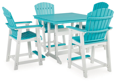 Eisely Outdoor Counter Height Dining Table with 4 Barstools