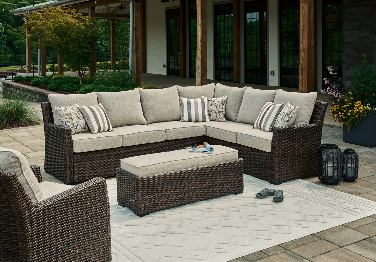 Brook Ranch 2-Piece Outdoor Sectional with Chair (Outdoor Sofa Sectional/Bench with Cushion (Set of 3), Outdoor Lounge Chair with Cushion)